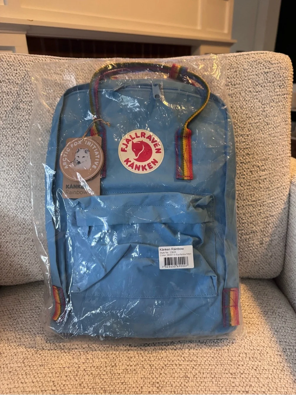 Fjallraven Kånken Light Blue Backpack with Rainbow Accents